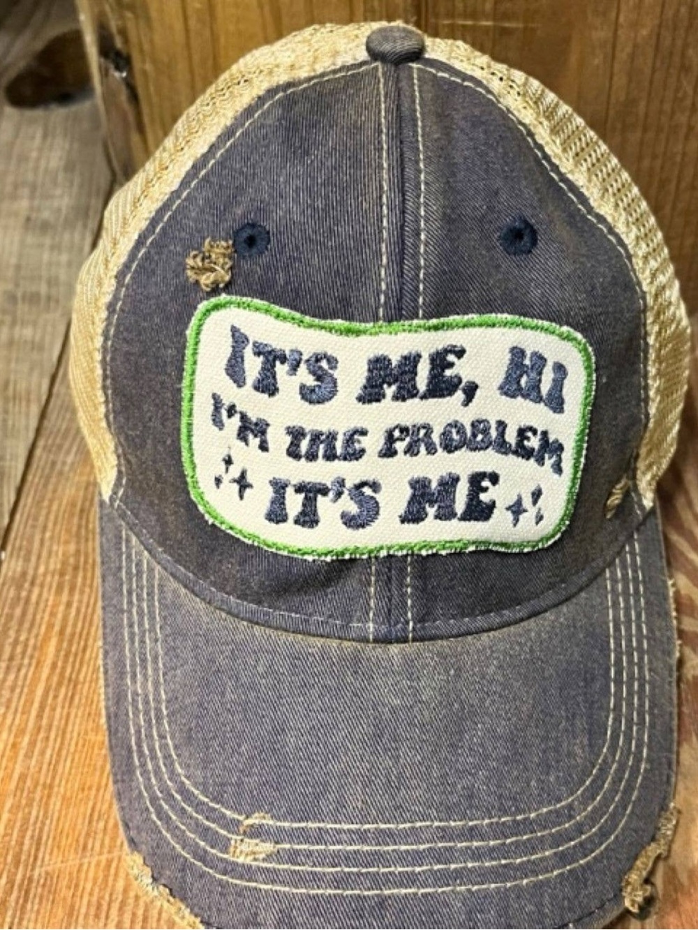 NAT Women's Navy Blue and Tan Patch Trucker Hat ‘It's Me, Hi I’m the Problem’